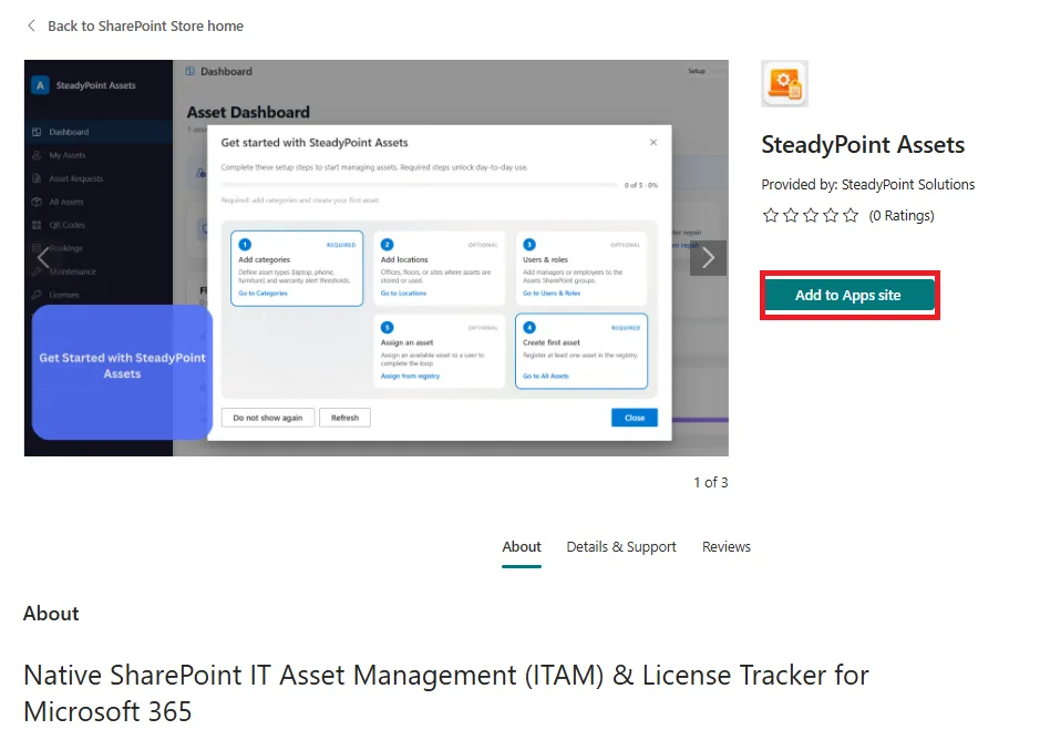SteadyPoint Assets Management with Add to Apps Site button