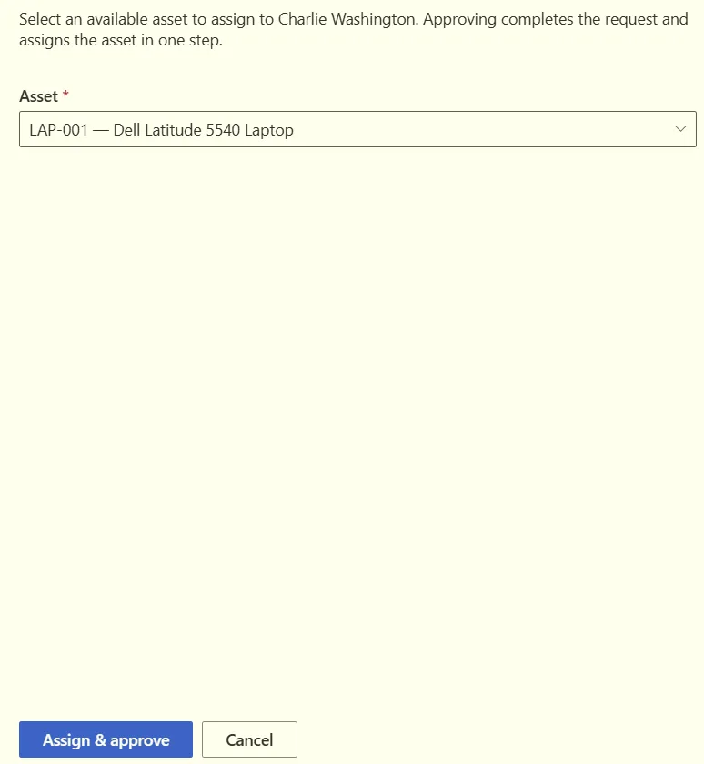 Select a matching asset from the approved request list