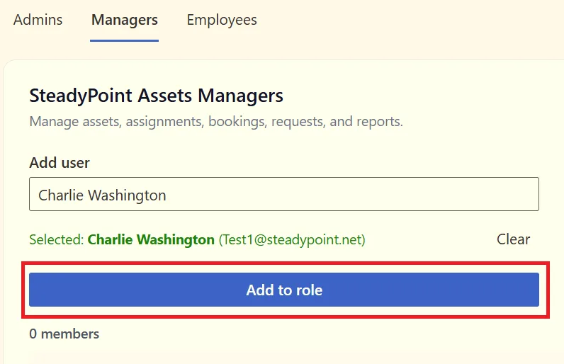 Add a user to the selected role