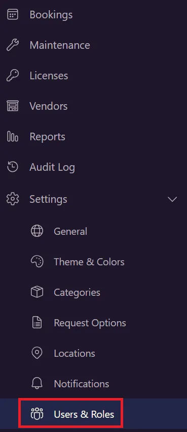 Users and Roles option in Settings