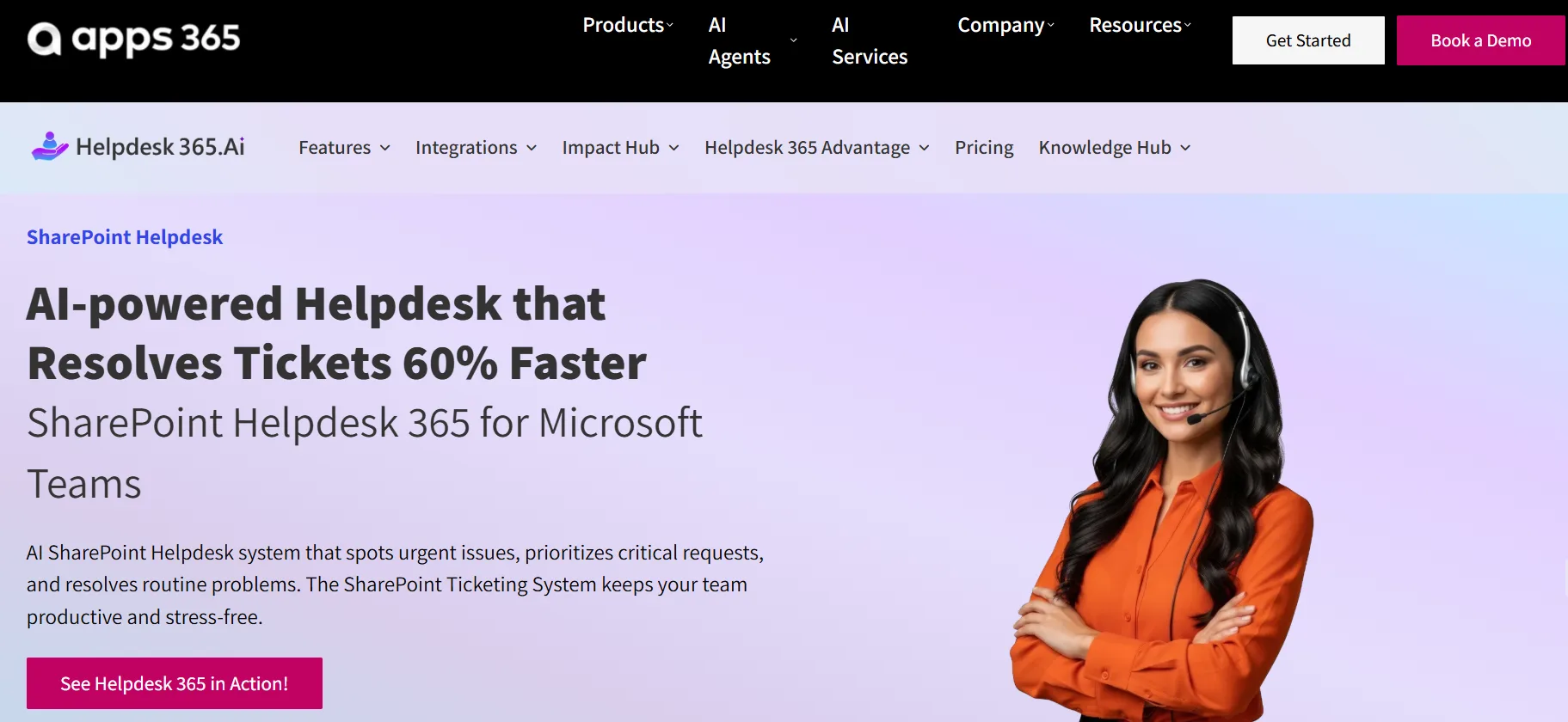 Helpdesk 365 ticketing across Microsoft 365 channels.