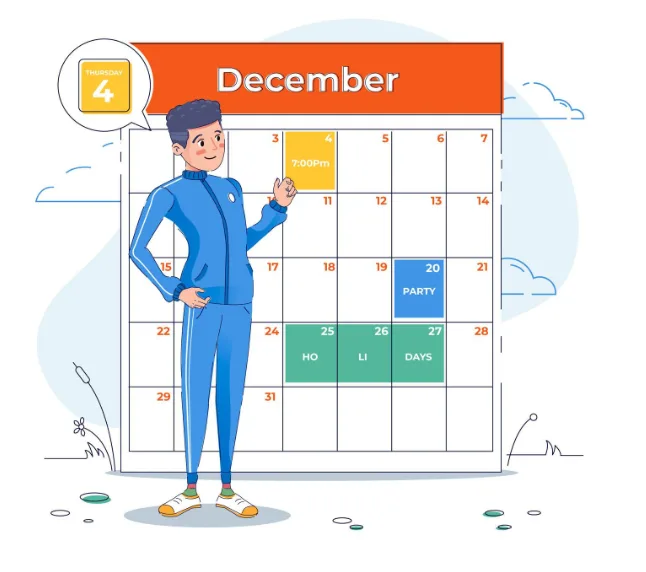 Employee pointing to a calendar with scheduled holidays and leave dates in SteadyPoint HRIS