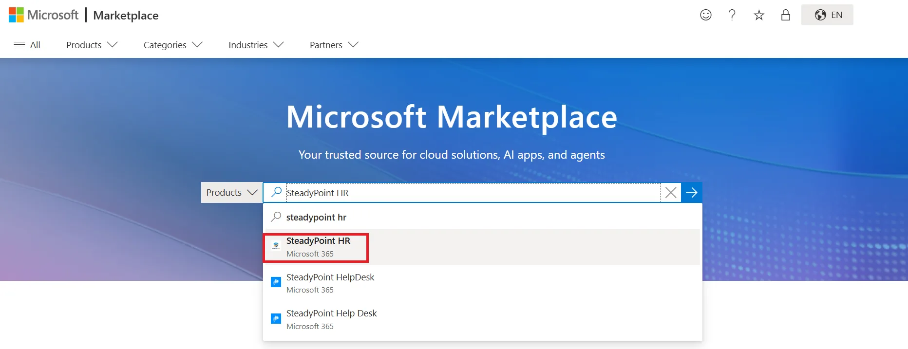 Microsoft AppSource search results for SteadyPoint HR