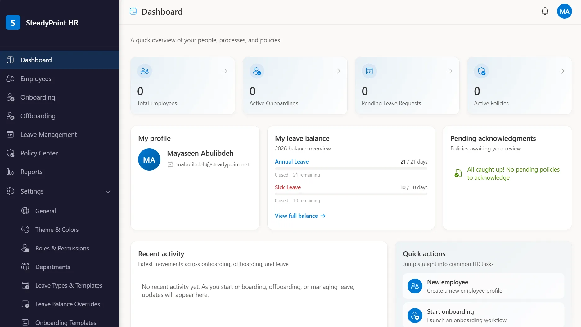 SteadyPoint HR running on a published SharePoint page