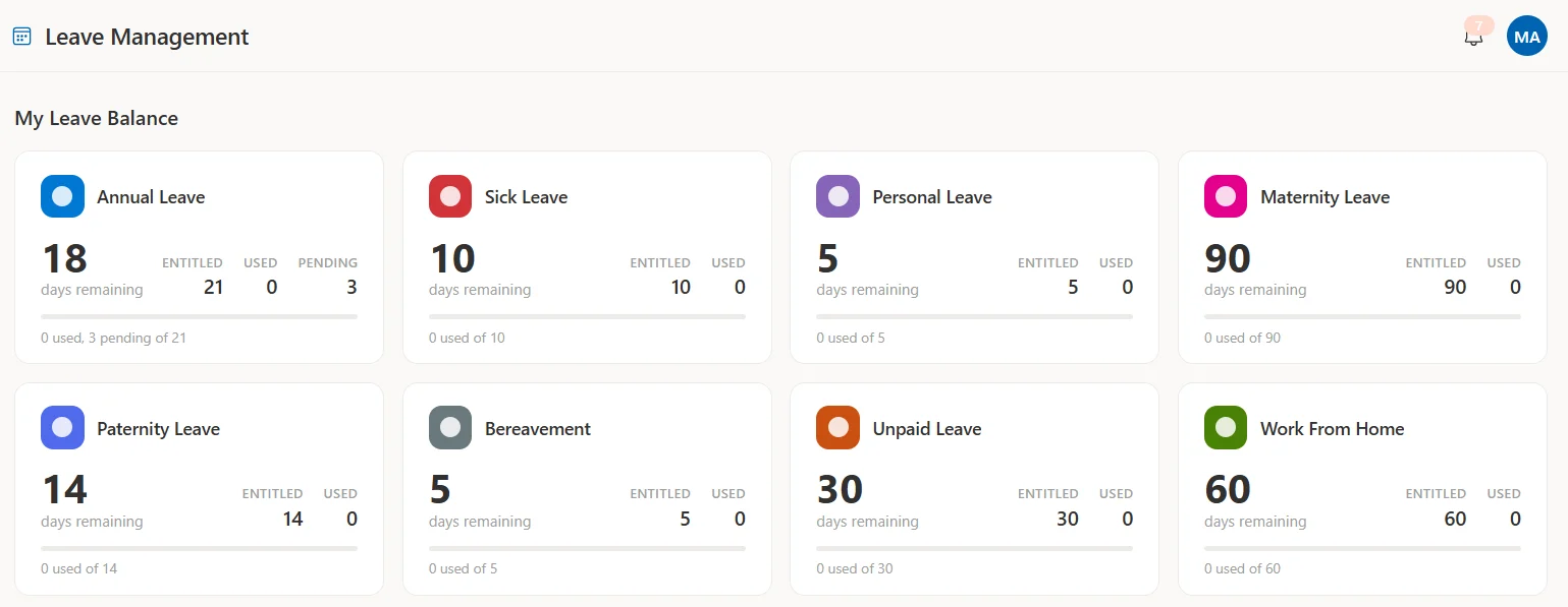 SteadyPoint HR leave management screen showing requests, balances, and approvals