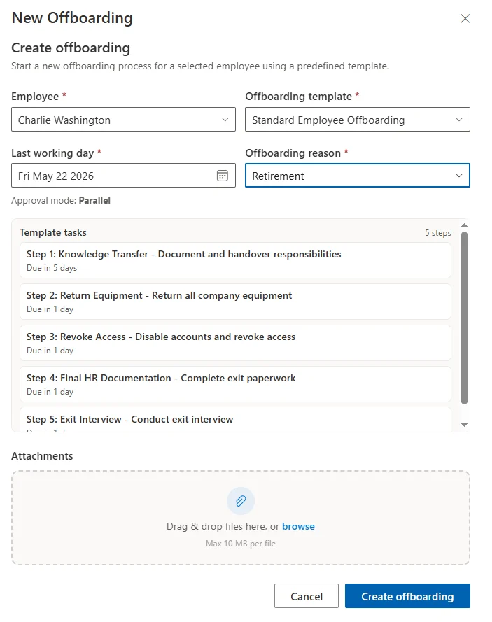 SteadyPoint HR offboarding dashboard with assigned tasks and workflow steps