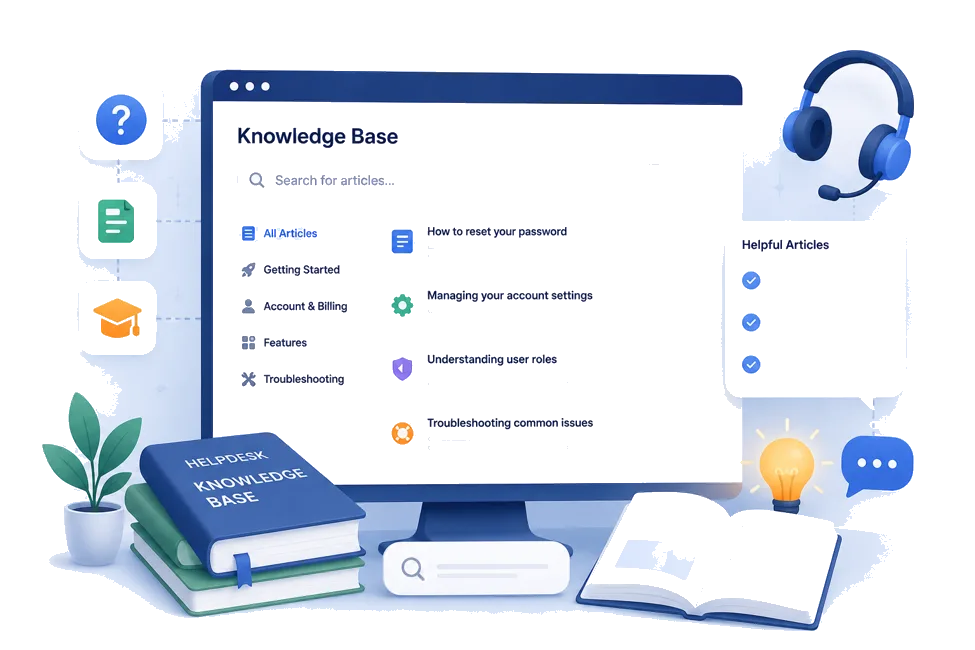 SharePoint helpdesk knowledge base with searchable articles and categories