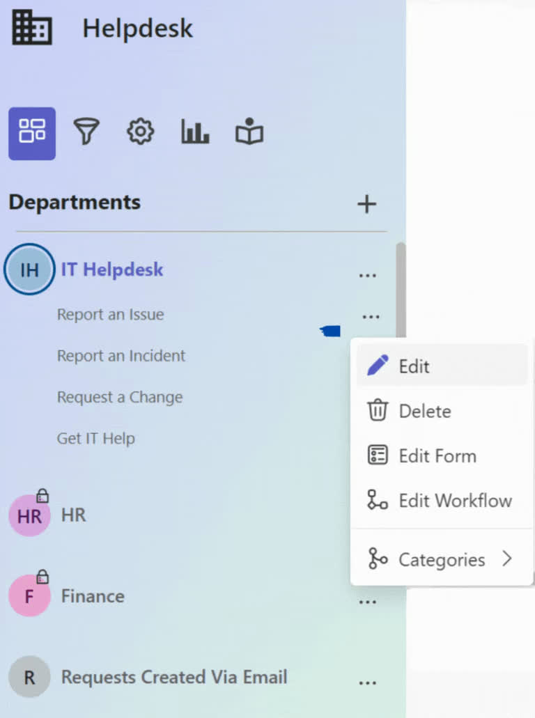 SteadyPoint Helpdesk screen showing edit request type.
