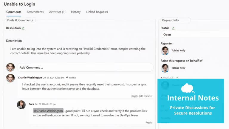 SteadyPoint Helpdesk screen showing internal notes.