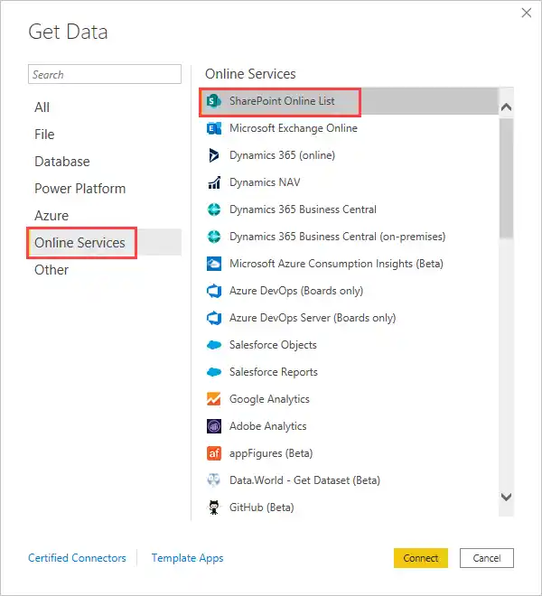 SteadyPoint Helpdesk screen showing how to connect power bi with your office 365 helpdesk add-in.
