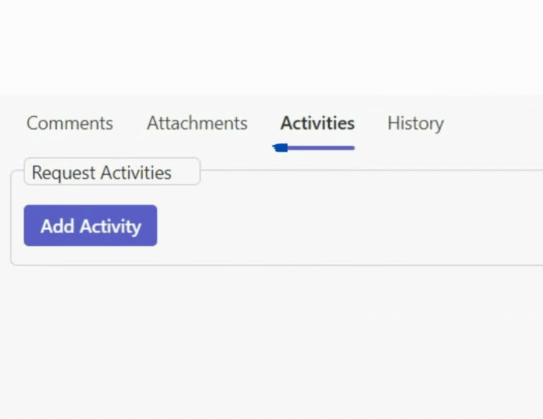 Ticket activity panel in SteadyPoint Helpdesk showing how to add a new activity.