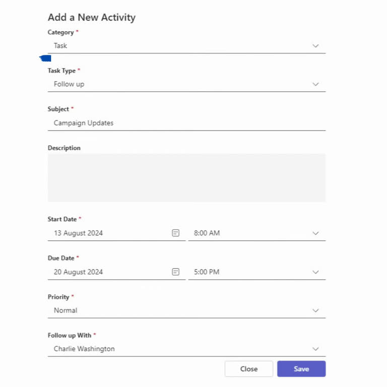 SteadyPoint Helpdesk screen showing follow-up task.