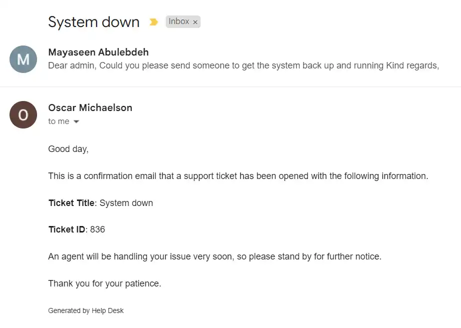 SteadyPoint Helpdesk screen showing step-by-step guide to managing email-to-ticket communication.