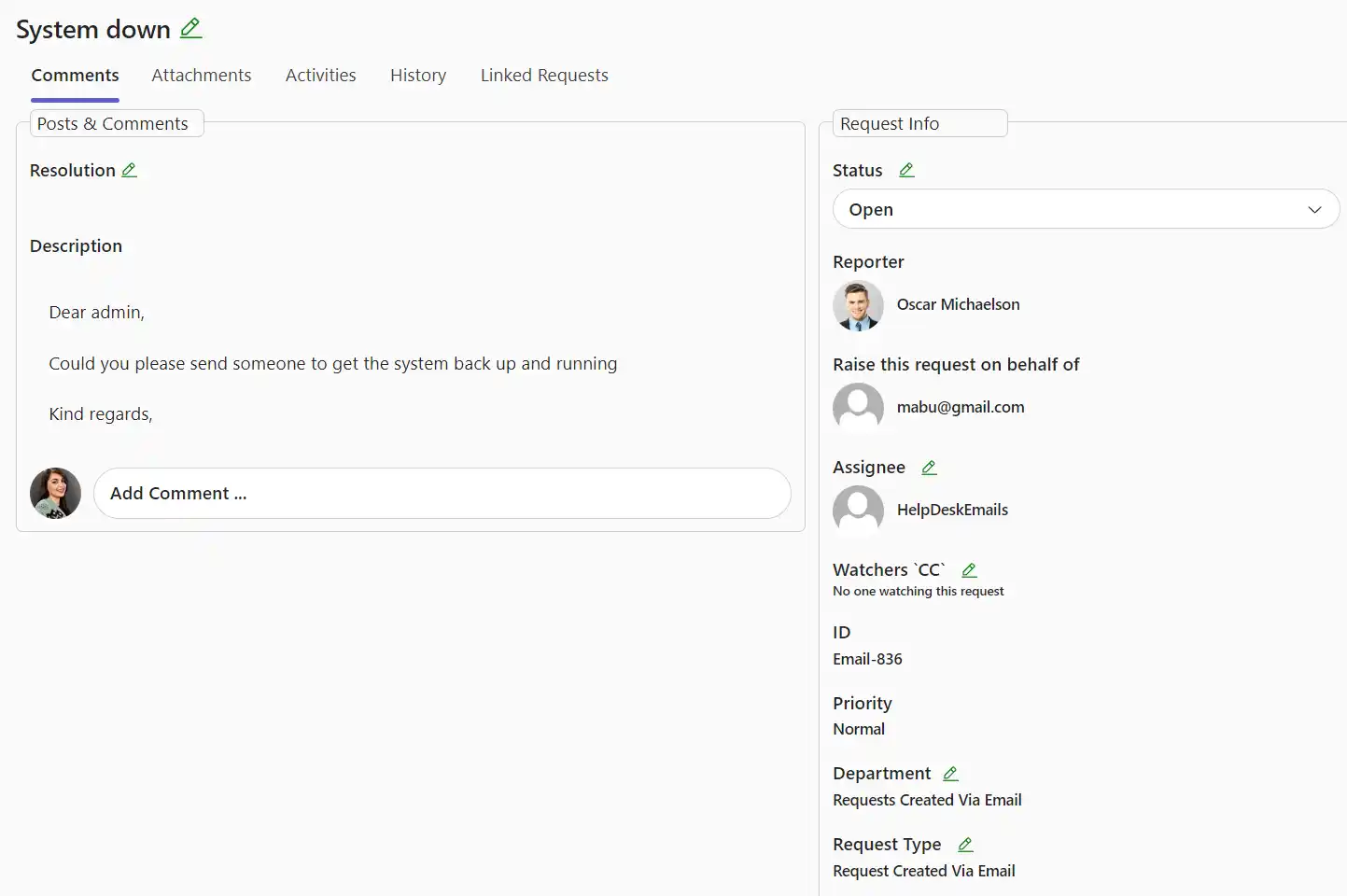 SteadyPoint Helpdesk screen showing step-by-step guide to managing email-to-ticket communication.