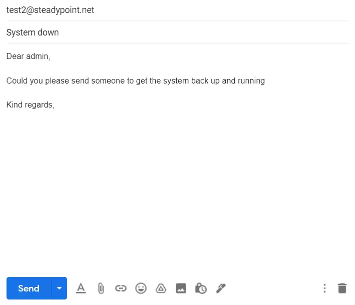 SteadyPoint Helpdesk screen showing step-by-step guide to managing email-to-ticket communication.
