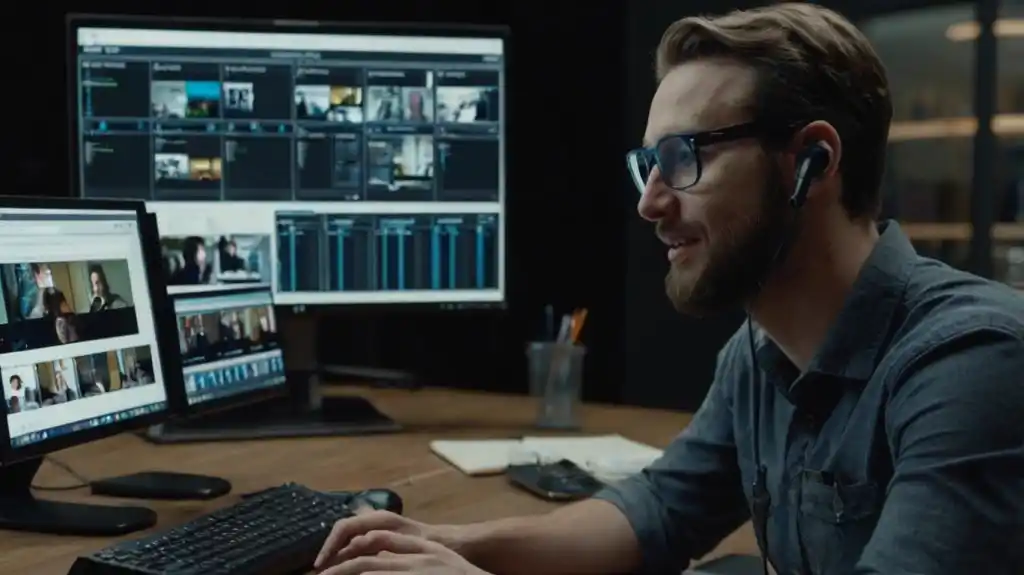Support team member on a video call with a client.