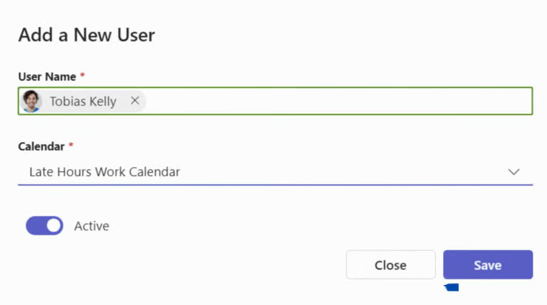 SteadyPoint Helpdesk screen showing assigning a custom calendar to a helpdesk user.