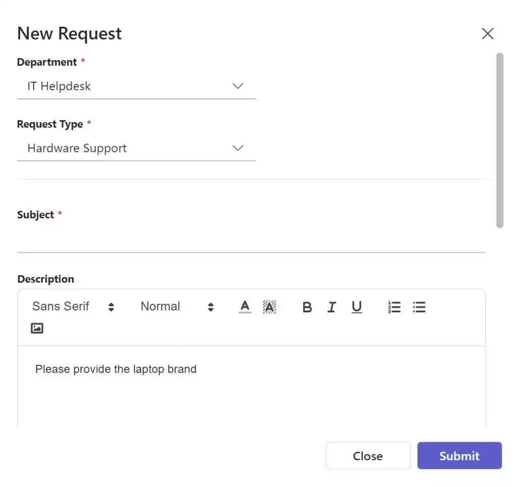 SteadyPoint Helpdesk screen showing form.
