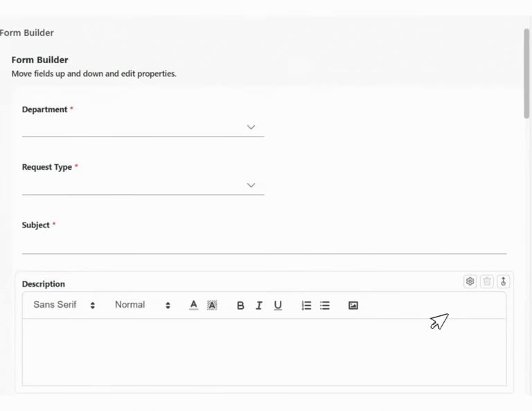 SteadyPoint Helpdesk screen showing creating new default values for the description field in steadypoint office 365 ticketing system.