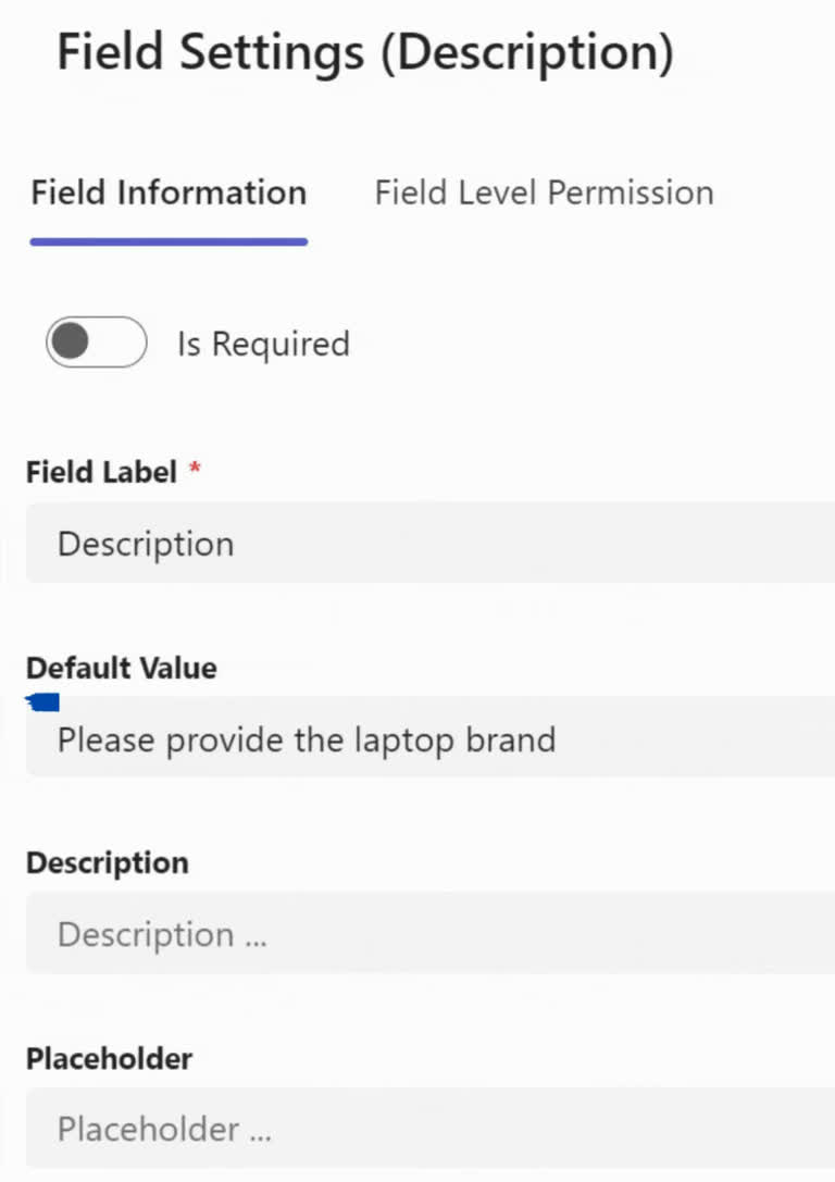 SteadyPoint Helpdesk screen showing creating new default values for the description field in steadypoint office 365 ticketing system.