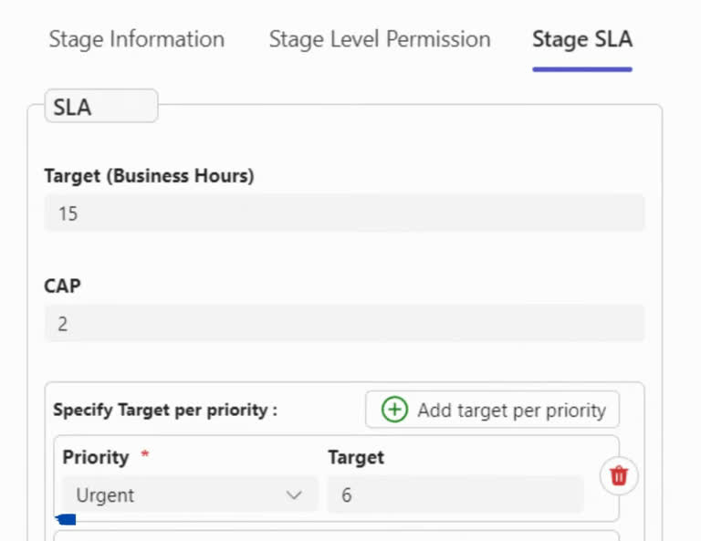 Animation showing target-per-priority configuration for urgent tickets.