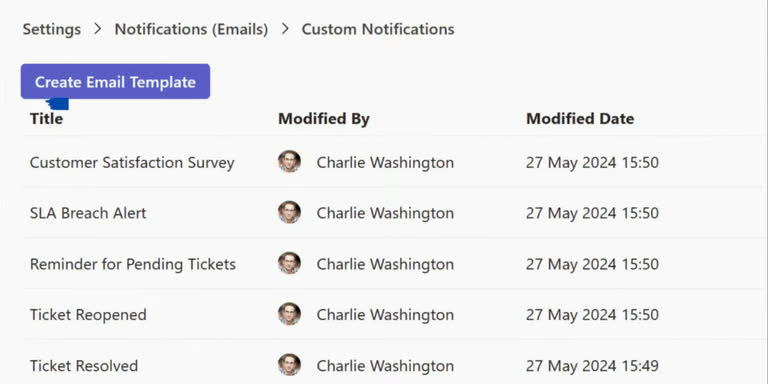 SteadyPoint Helpdesk screen showing create custom notification.