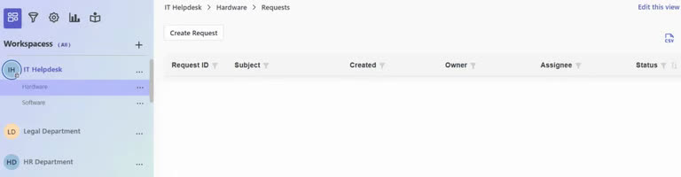 SteadyPoint Helpdesk screen showing custom request type views in steadypoint sharepoint helpdesk app.