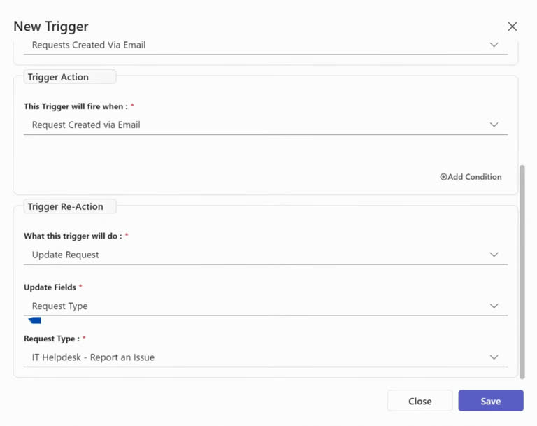 SteadyPoint Helpdesk screen showing request type1.