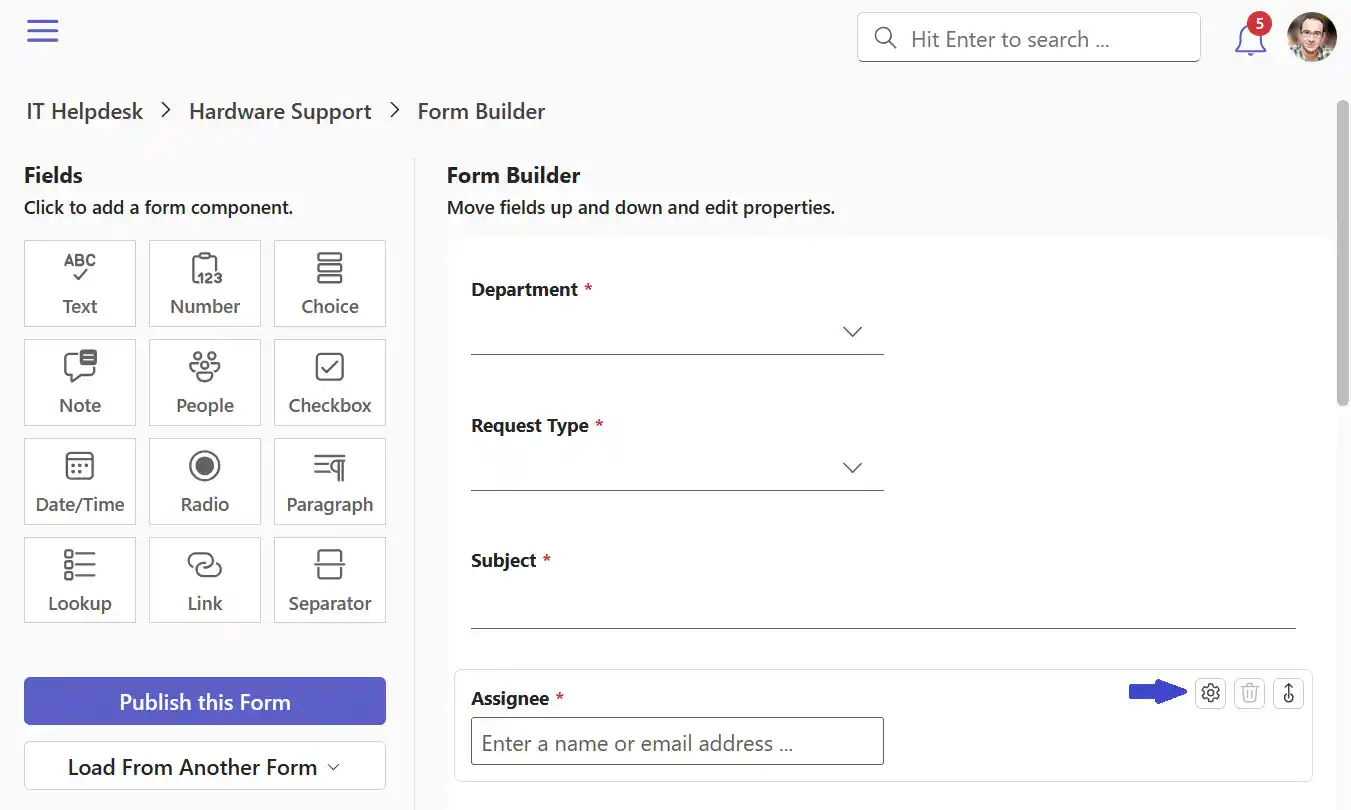 SteadyPoint Helpdesk screen showing edit field.