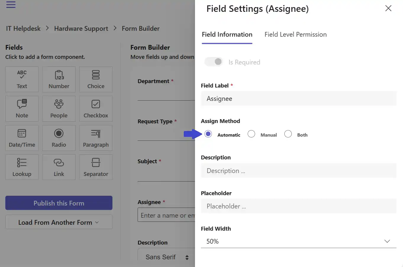 SteadyPoint Helpdesk screen showing field info.