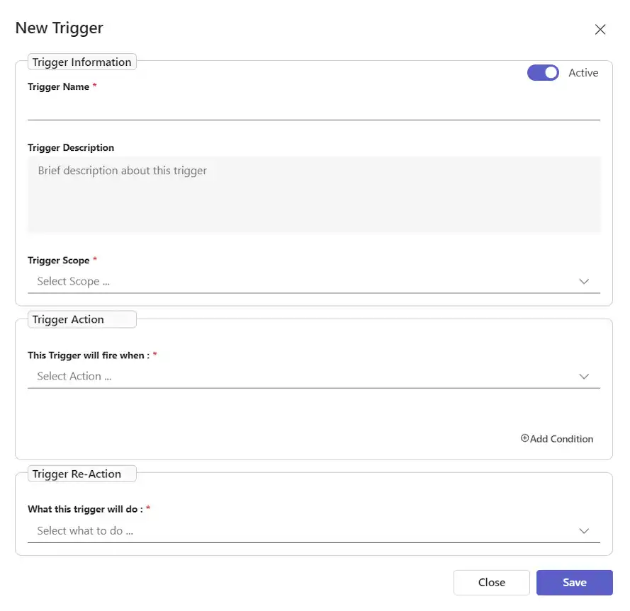 SteadyPoint Helpdesk screen showing trigger window.
