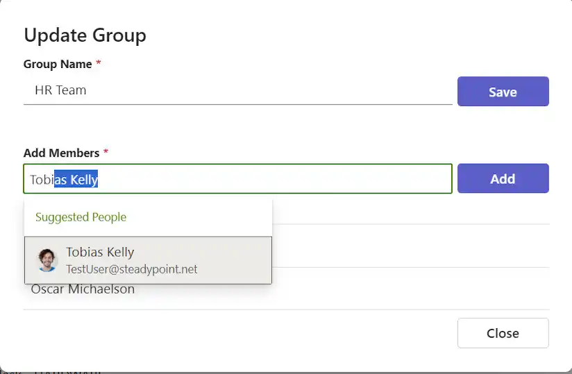 SteadyPoint Helpdesk screen showing add members.