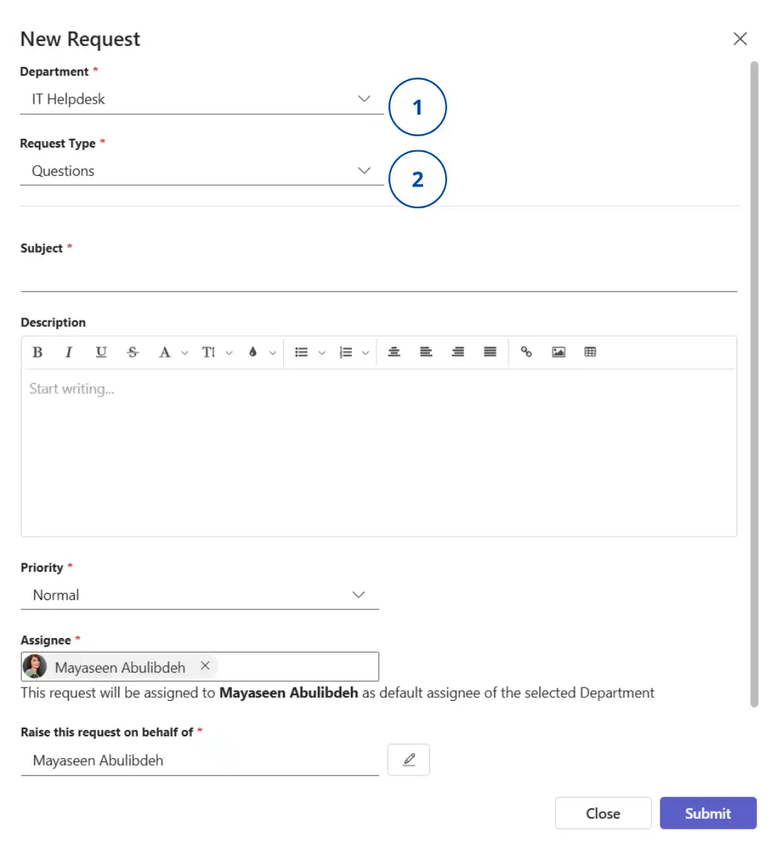 SteadyPoint Helpdesk screen showing how to create a ticket in steadypoint sharepoint helpdesk app.