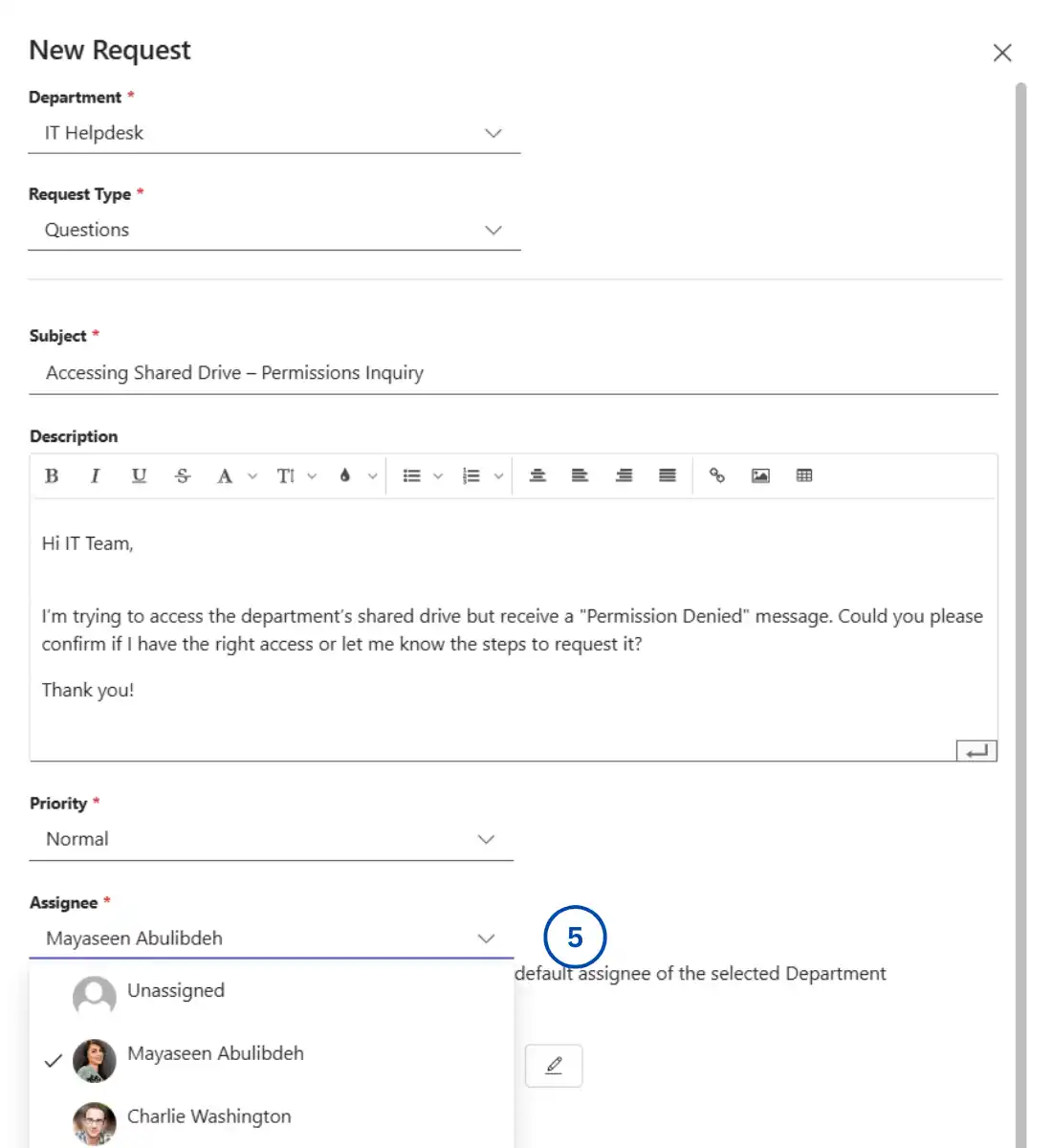 SteadyPoint Helpdesk screen showing manual assignment in private departments.