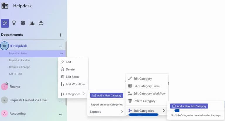 SteadyPoint Helpdesk screen showing add subcategory.