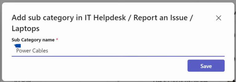 SteadyPoint Helpdesk screen showing creating subcategories in steadypoint office 365 ticketing system.