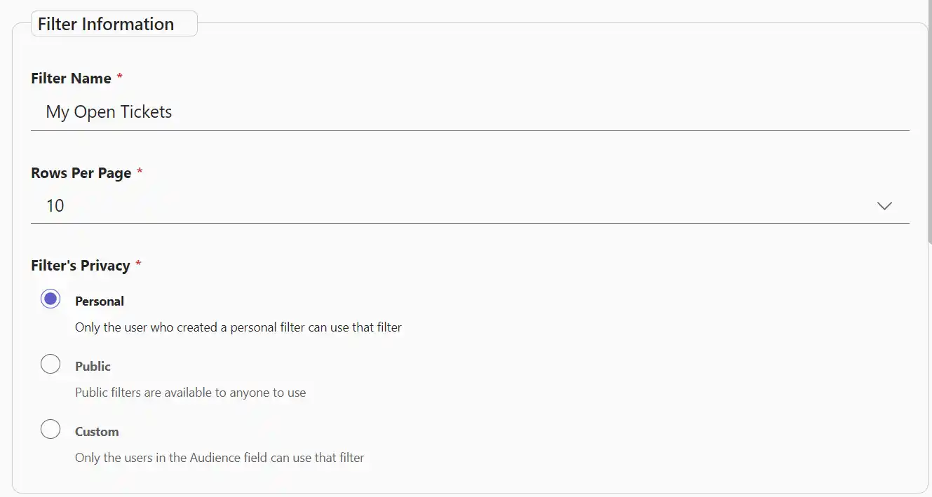 SteadyPoint Helpdesk screen showing filter configuration options.