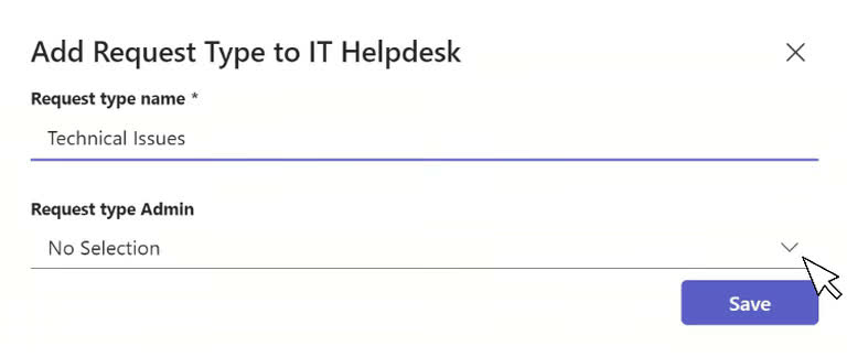 SteadyPoint Helpdesk screen showing creating a new request type in steadypoint sharepoint-based helpdesk.