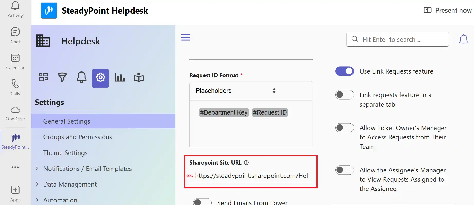 SteadyPoint Helpdesk screen showing how to integrate steadypoint sharepoint helpdesk with microsoft teams.