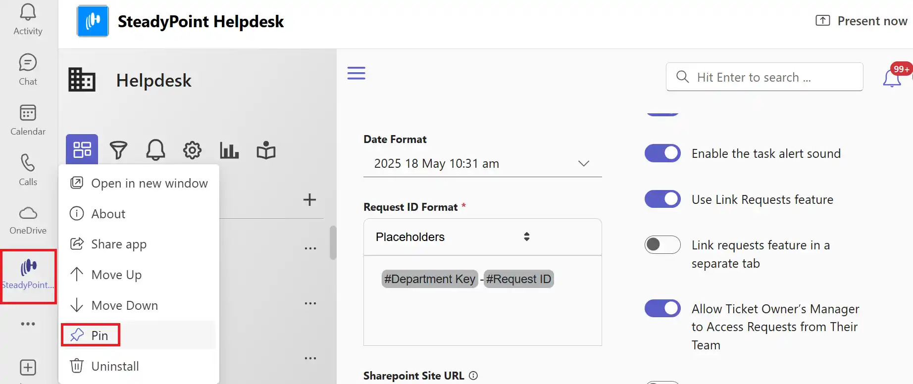 SteadyPoint Helpdesk screen showing how to integrate steadypoint sharepoint helpdesk with microsoft teams.