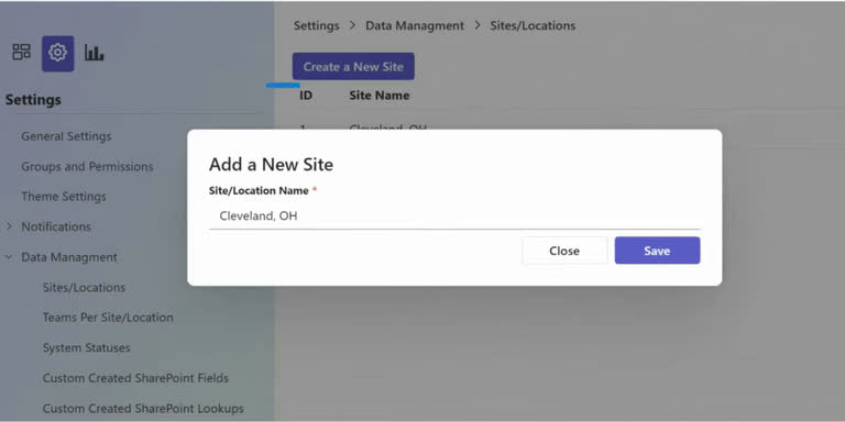 SteadyPoint Helpdesk screen showing create a site.