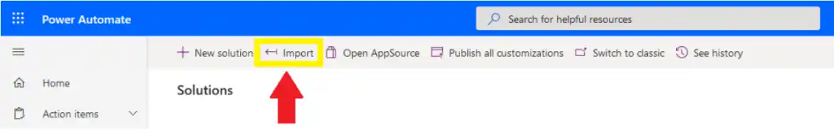 Import button in solutions screen