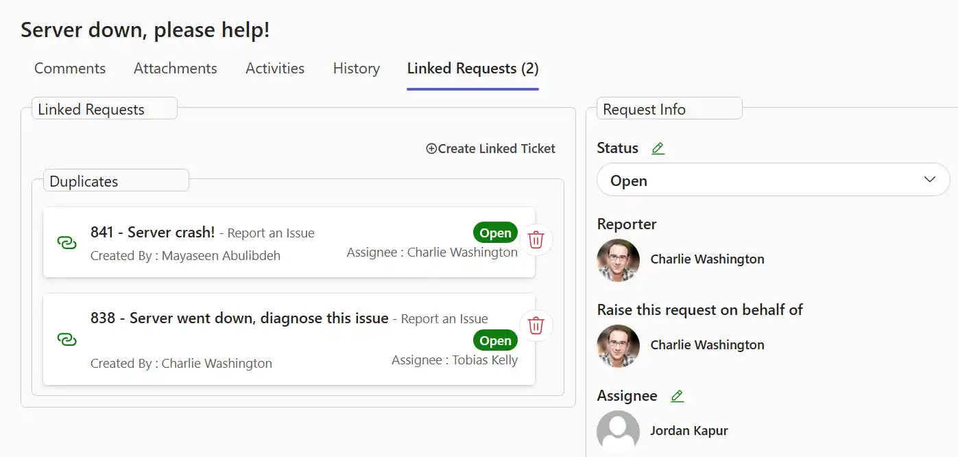 SteadyPoint Helpdesk screen showing duplicate link relationships.