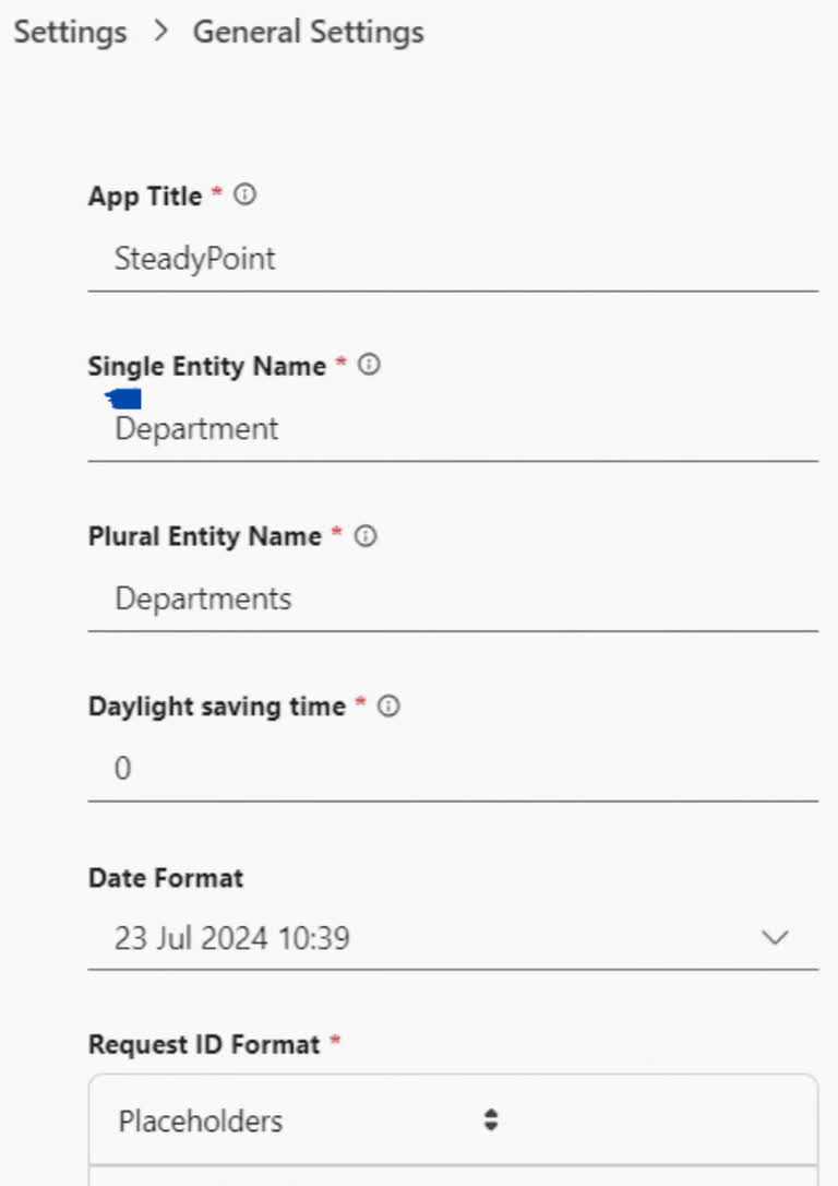 SteadyPoint Helpdesk screen showing departments.