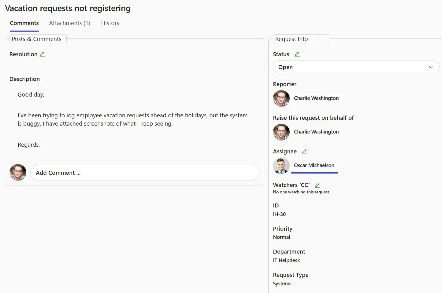 SteadyPoint Helpdesk screen showing ticket assigned to Oscar.