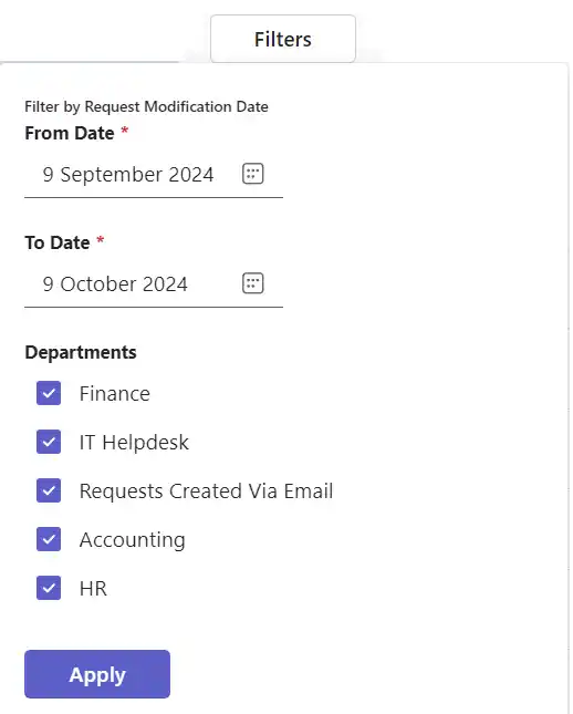 SteadyPoint Helpdesk screen showing filtering options.