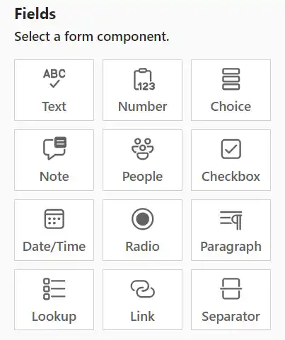 Available custom field types in the Helpdesk form builder.