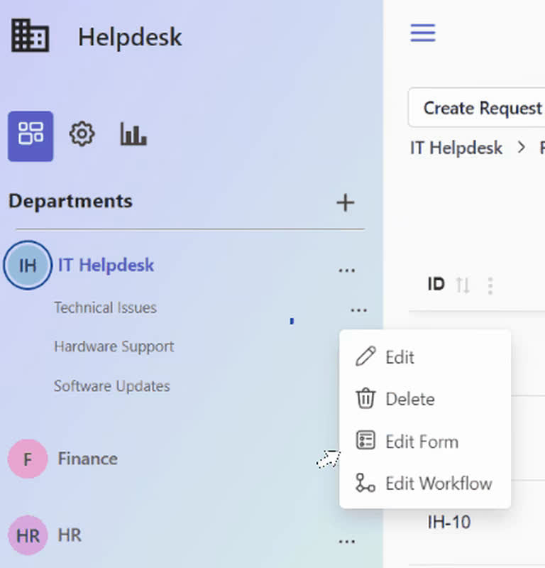 Animation showing how to open and edit a request form.
