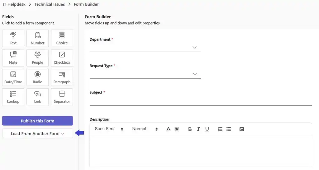 Load form action for reusing an existing form configuration.