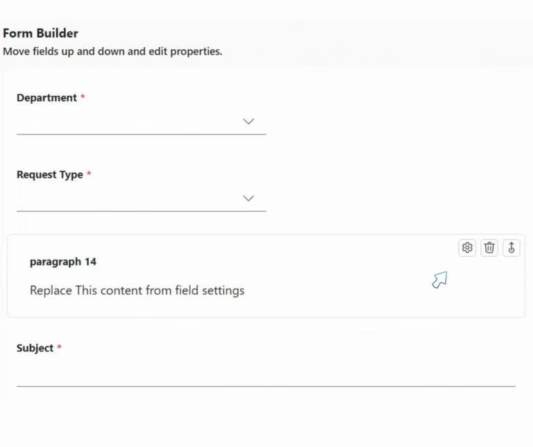 SteadyPoint Helpdesk screen showing adding the paragraph field in steadypoint sharepoint help desk.